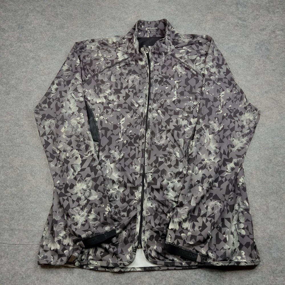 Reebok Jacket Womens 1XL Gray Black Floral‎ Geometric Full Zip Athletic Training